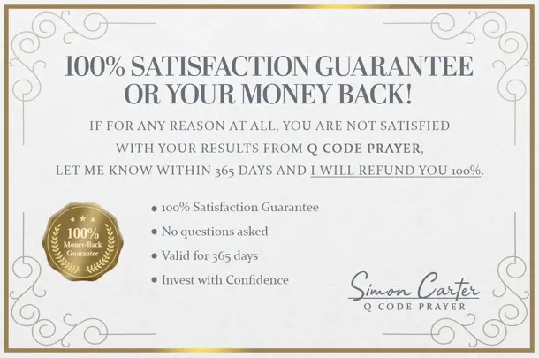 The Q Code Prayer Money Back Guarantee trust seal